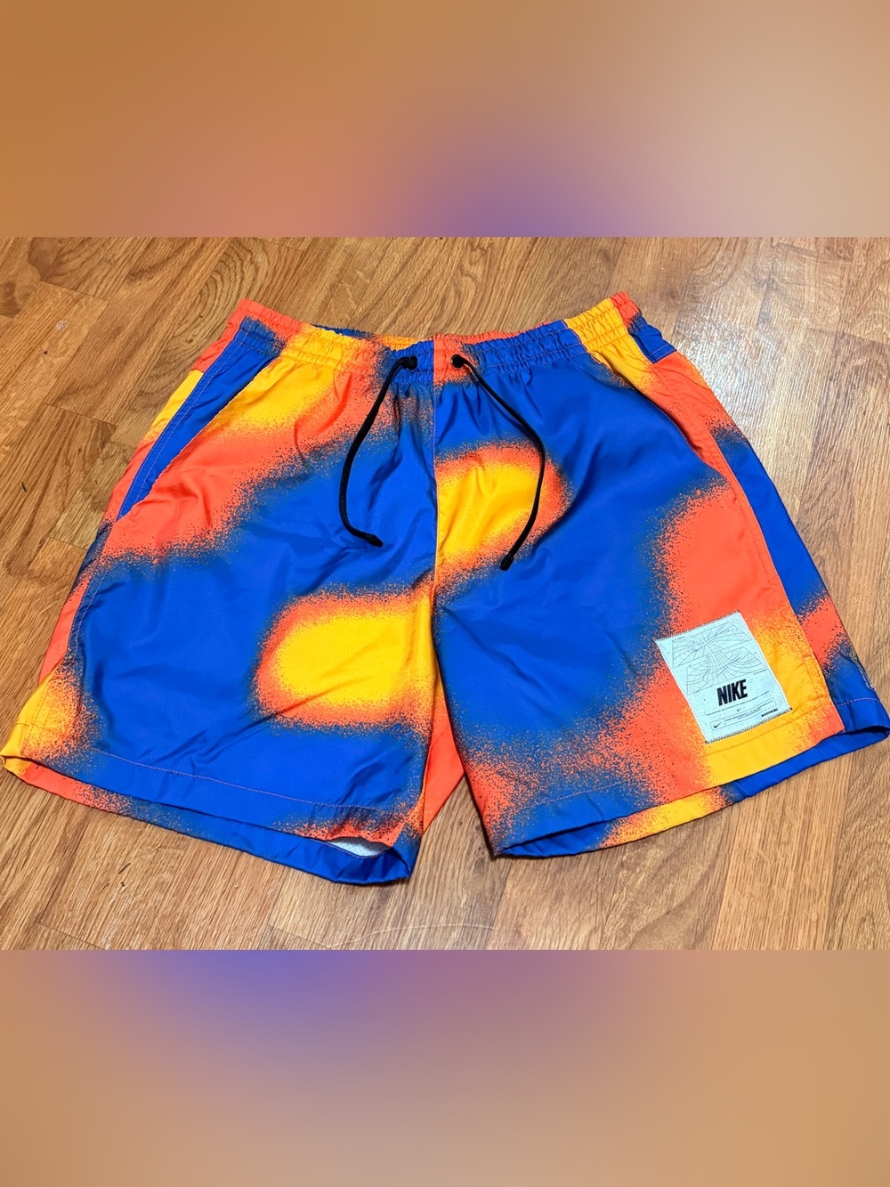 Nike Blue and Orange Colorblock Athletic Shorts